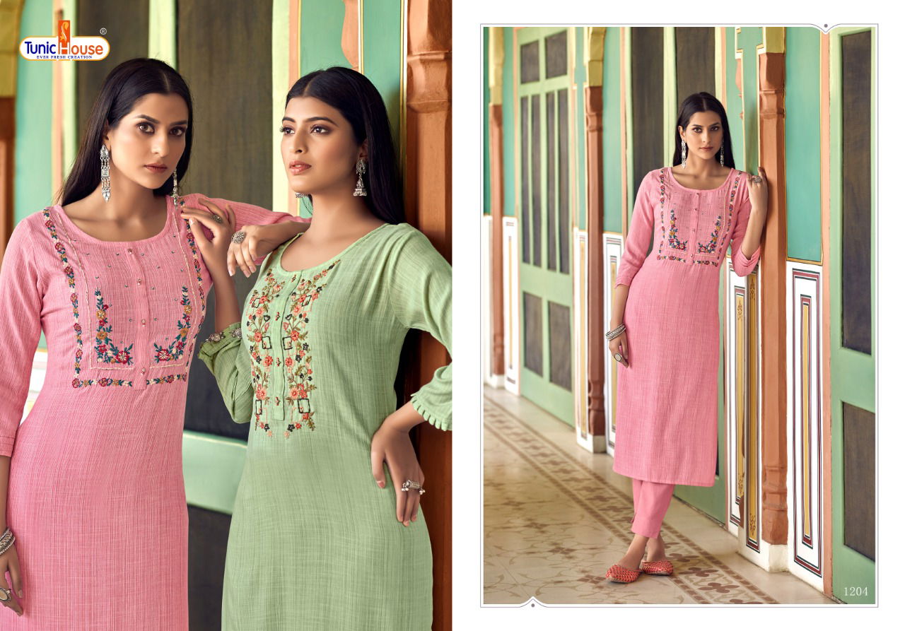 Tunic House Cloud Ethnic Wear Rayon Embroidery Design Kurti Collection